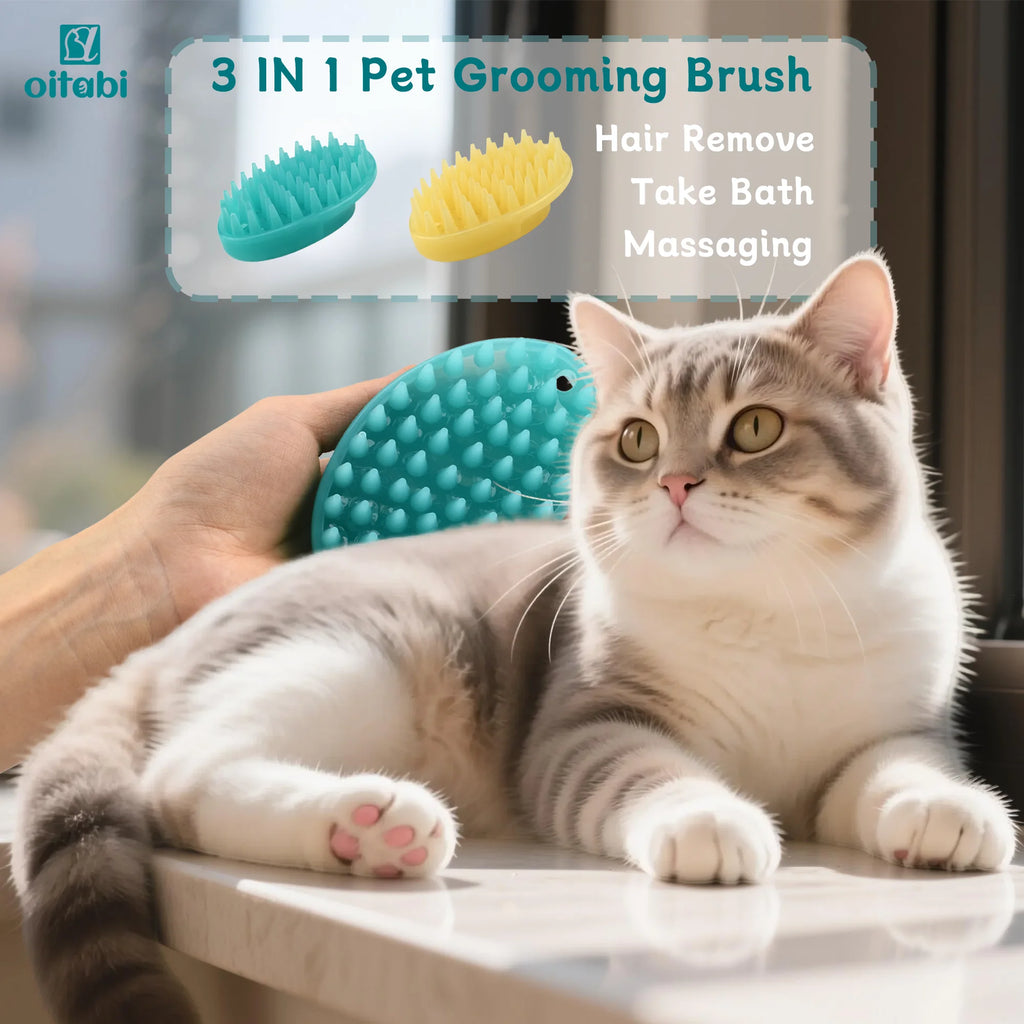 Brosse Massante en Silicone pour Chien et Chat - Toilettage Humide/Sec